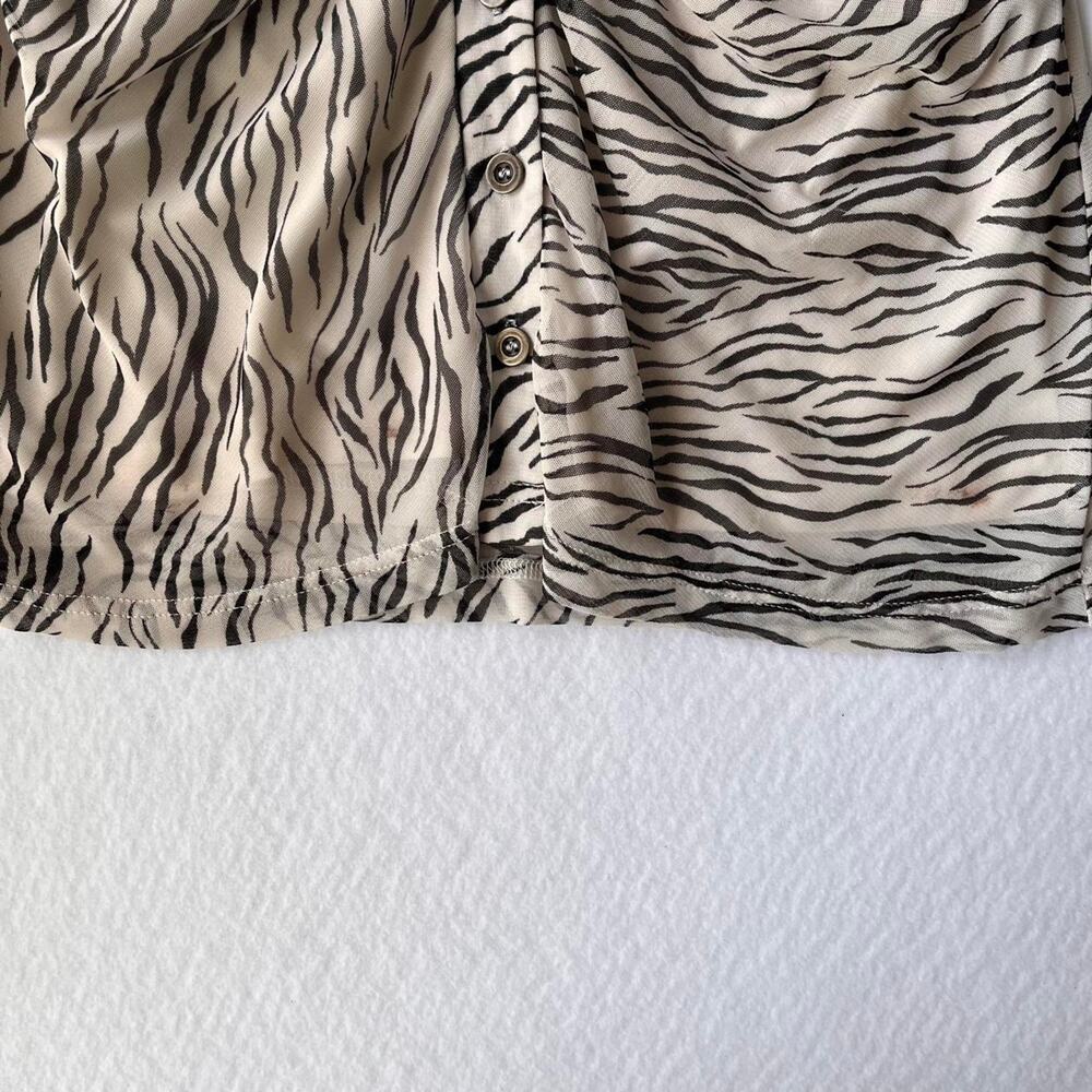 Y2K Zebra Mesh Ruched Button Down - Picture 6 of 6